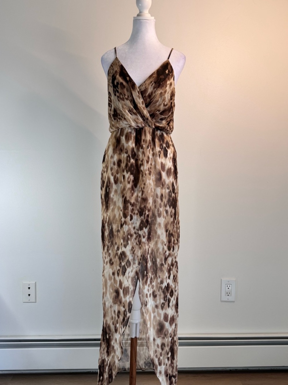 RORY BECA Maia High Low Maxi Dress Brown Tan Animal Print Size S GUC